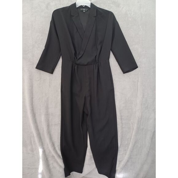 J. Crew Factory Pants - J Crew‎ 365 Black Jumpsuit Sz 6 3/4 Sleeves High Rise Taper Leg Faux Wrap Casual
